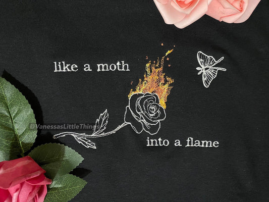 Moth Flame Embroidered Crewneck or Hoodie